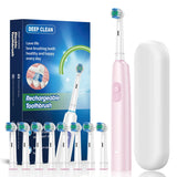 Electric Rotating Toothbrush Deep Clean Whitening Teeth for Adult Rechargeable Toothbrush with 4/8pcs Replacement Heads
