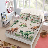 Jurassic Dinosaurs Children Fitted Sheet Set King Queen Double Full Size Bed Linen Set