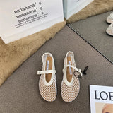 Women's Mary Jane Flats 2026 New Hollow Out Mesh Breathable Fishnet Ankle Strap Casual Summer Sandals