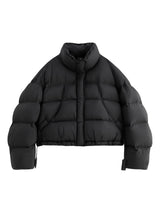 FSLE Winter 2025 Women Cloud-Like Puffer Coat - Stand Collar Short Down Jacket Lazy Chic Style Glossy Finish for Casual Comfort