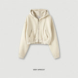 ZODF Retro 2025 Winter Women Short Zipper Hoodies Female Girls Loose 355gsm Thick Fleece Hooded Zip-up Coat Streetwears HY0448