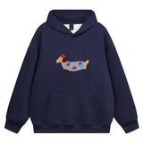 Unisex Hooded Sweatshirt Chinese Style Printed Loose Fit Couple Top Autumn Winter Casual Streetwear Minimalist Pullover