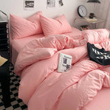 Washed Cotton Bed Linen Bedding Set 4 Pieces Bed Sheets Set Solid Color Comforter Cover Couple Queen King Size Bed Quilt Cover