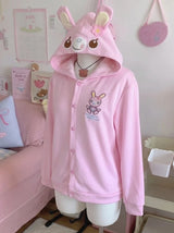 Japanese Cute Coat Embroidery Rabbit Ear Hooded Subculture Kawaii Y2k Tops Casual Fashion Sweet Coats Ropa Mujer Women Clothing