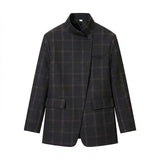 HH Women Fashion Plaid Blazer Coat Stand Collar Long Sleeve Jacket 2026 Spring Trend Casual Office Lady Chic Outerwear