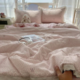 Summer Quilt Korean Style Duvet with Lace Single/Queen Size Comforter Flower Printed Quilted Blanket 여름이불 (No Pillowcase)