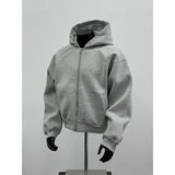 American Men's Short Retro Boxy Style Cardigan Sweatshirt Men's Hooded Jacket Autumn Winter Silhouette Men's Fashionable Hoodie