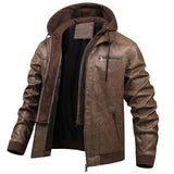 US Size Luxury Quality PU Jacket Men New Winter Faux Two-Piece Hooded Leather Jacket Casual Coat