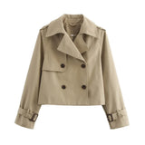 Ladies Vintage Cropped Trench Spring Autumn Jacket Women Streetwear Double Breasted Long Sleeve Top Female Chic Coat Outfits