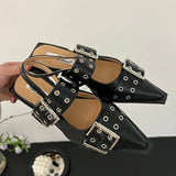 Women Flat With Shoes 2026 Designer Luxury Buckle Fashion Ladies Flats Shoes Slingback Pointed Toe Casual Female Sandals Mules
