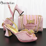 QueenaYan 2026 New Italian Pumps and Bag To Party  INS Style Open-Toe Rhinestone Elegant High Heels for Women Party