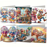 6-Piece/Set DIY Diamond Painting Kit Birthday Card Kit, Unique Flower Pattern Design, Rhinestone Diamond Painting Art Mosaic Pos