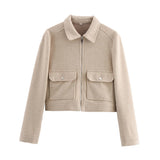 SLTNX Women's Zipper Jacket Coat New Winter Long Sleeve Pocket Outerwear Coat Short Street Elegant Women's Jacket
