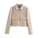SLTNX Women's Zipper Jacket Coat New Winter Long Sleeve Pocket Outerwear Coat Short Street Elegant Women's Jacket