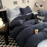 Washed Cotton Bed Linen Bedding Set 4 Pieces Bed Sheets Set Solid Color Comforter Cover Couple Queen King Size Bed Quilt Cover