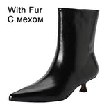 JOZHAMTA Size 34-43 Women Real Leather Ankle Boots Fashion Mid Heels Shoes For Winter Boots Pointy Office Lady Daily Dress Shoes