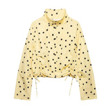 Women's Polka Dots Jacket with Tie New 2026 Spring Long Sleeve High Collar Loose Women Versatile Short Coats Chic Female Jackets