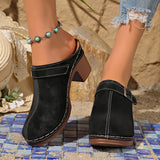 Slippers Women 2026 Summer New Plus Size Round Toe Women's Sandals Outdoor Rome Ladies Shoes Buckle Chunky Heel Slippers
