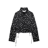 Women's Polka Dots Jacket with Tie New 2026 Spring Long Sleeve High Collar Loose Women Versatile Short Coats Chic Female Jackets