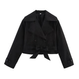 SLTNX 2026 New Women's British Wind Trench Coat Style Double-breasted Long Sleeve Belt Lapel Jacket Short Coat