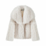 Neo Mint 2025 Winter Lulicore Fashion Brown Faux Fur Coat Women Chic Autumn Warm Fluffy Sheep Fur Jacket Big Fur Collar Overcoat