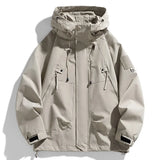 Windbreakers Men Hooded Jacket Zipper Coat Cargo Waterproof Black Bomber Camping Loose Thin Softshell Hooded Hiking Jacket