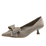 High Quality Satin Rhinestone Bowknot Design Kitten Heel Pumps Women Pointed Toe Elegant Party Shoes Luxury Wedding Bride Heels