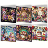 6-Piece/Set DIY Diamond Painting Kit Birthday Card Kit, Unique Flower Pattern Design, Rhinestone Diamond Painting Art Mosaic Pos