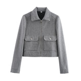 SLTNX Women's Zipper Jacket Coat New Winter Long Sleeve Pocket Outerwear Coat Short Street Elegant Women's Jacket