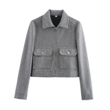 SLTNX Women's Zipper Jacket Coat New Winter Long Sleeve Pocket Outerwear Coat Short Street Elegant Women's Jacket