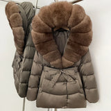 Natural Fur Collar Down Jacket Women Winter 2026 High Quality Duck Down Puffer Parka Windproof Warm Down Coat Outerwear New