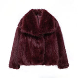 HH Women Fashion Cropped Faux Fur Jacket Coat Long Sleeve Front Snap-button Female Outerwear Chic Lapel Collar Thick Coat