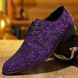 Luxury Men Dress Shoes Gold Silver Sequin Wedding Shoes High Quality Lace-Up  Oxford Shoes Fashion Designer Men Flats Large Size
