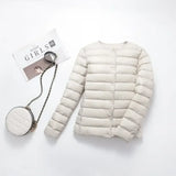 New Female Light Down Coat Women Liner Duck Down Jacket O-neck Variable V-neck 2024 Fall Collarless Light Quilted Puffer Coat
