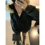 Korean Fashion Sweatshirts Harajuku Gothic Printed Coats Jackets Subculture Vintage Faux Fur Hooded Women Casual Y2k Clothing
