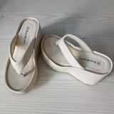 Women Slippers Height Increase Thick Soled Flip Flops Women's Summer Outside Pinch Feet Slippers Women Wedge Heel Sandals