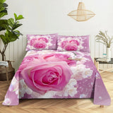 Pink Rose Bed Sheet Sets 3D Print Flowers Bed Flat Sheet for Women Girls King Queen Full Twin Size 2/3pcs Bed Linen Room Decor
