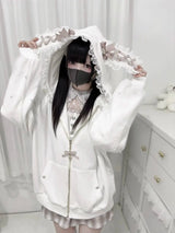 Subculture Japanese Retro Long Sleeve Hoodie Cat Ears Lace Decoration Women Casual Sweatshirt Gothic Y2K Harajuku Autumn Coat