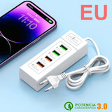 Multi Ports USB C Charger Power Strip PD Type C Fast Charging Wall Charger Socket Quick Charge 3.0 EU/US/UK Plug Power Adapter