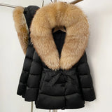 Natural Fur Collar Down Jacket Women Winter 2026 High Quality Duck Down Puffer Parka Windproof Warm Down Coat Outerwear New