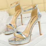 Luxury Women 11 Cm Heels Sandals Women Pumps Peep Toe High Heels Patent Leather Stiletto Lady Sandals Summer Shoes Platform Heel