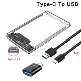 Transparent HDD Case HDD Enclosure 2.5 Inch SSD SATA To USB2.0 Type-C Adapter Portable External Hard Drive Box Tool-Free