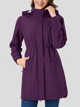 TACVASEN Women's Long Hooded Jacket Fleece Lined Softshell Jacket Waterproof Windproof Hiking Jacket Rain Coat Windbreaker Parka