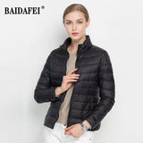 Women Short Puffer Jacket 2025 New Fashion Stand Collar Lightweight Water-Resistant Packable Female Down Parka Casual Coat