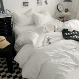 Washed Cotton Bed Linen Bedding Set 4 Pieces Bed Sheets Set Solid Color Comforter Cover Couple Queen King Size Bed Quilt Cover