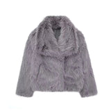 HH Women Fashion Cropped Faux Fur Jacket Coat Long Sleeve Front Snap-button Female Outerwear Chic Lapel Collar Thick Coat