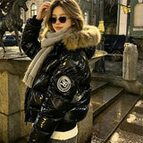 ZAROY Faux Fur Hooded Cotton Puffer Jacket Women Winter Quilted Zipper Pocket Coat Y2K Retro Padded Parkas High Street Outerwear
