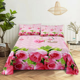 Pink Rose Bed Sheet Sets 3D Print Flowers Bed Flat Sheet for Women Girls King Queen Full Twin Size 2/3pcs Bed Linen Room Decor