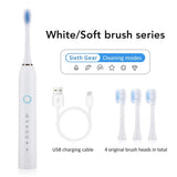 Six Modes Electric Ultrasonic Toothbrush IPX67 Home Soft Hair USB Charging Waterproof Adult Tooth Cleaner Automatic Couple Set