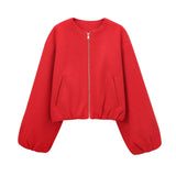 MUJER Black Bomber Jackets for Women Zipper Varsity Jackets Women Soft Cropped Jackets Woman 2025 Long Sleeve Winter Coat Female